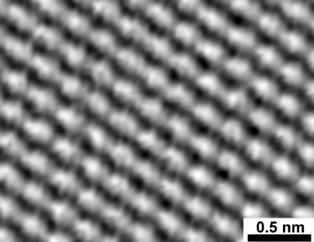 Image of a graphite surface at an atomic level obtained by an STM.
