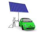 Cartoon of a car plugged into a solar panel